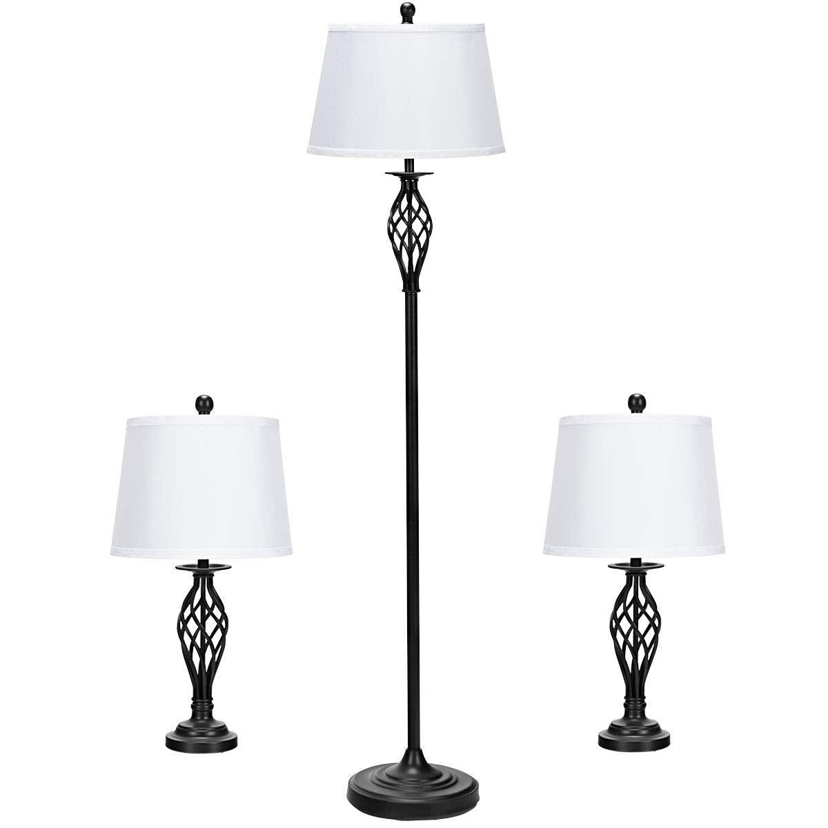 Tangkula Lamp Set 3-Piece Modern Home Living Room Bedroom Chrome Finish Lamps